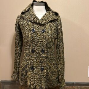 Carol Rose Black & Yellow Long Hooded Cardigan Sweater Women’s Medium